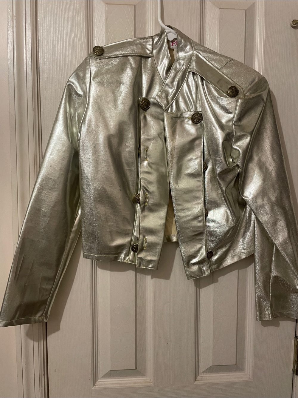 Metallic Silver Cropped Military-Style Jacket